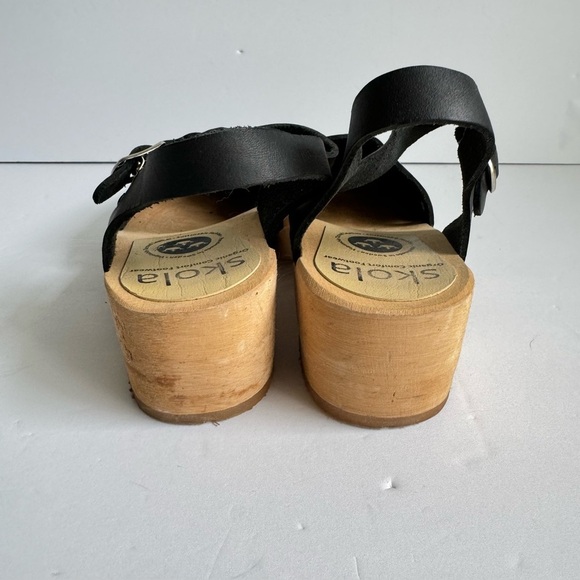 Skola Kajsa Clogs Mary Jane Sandals Black Leather Wood Sole Shoes Womens 36 6 - Picture 3 of 12